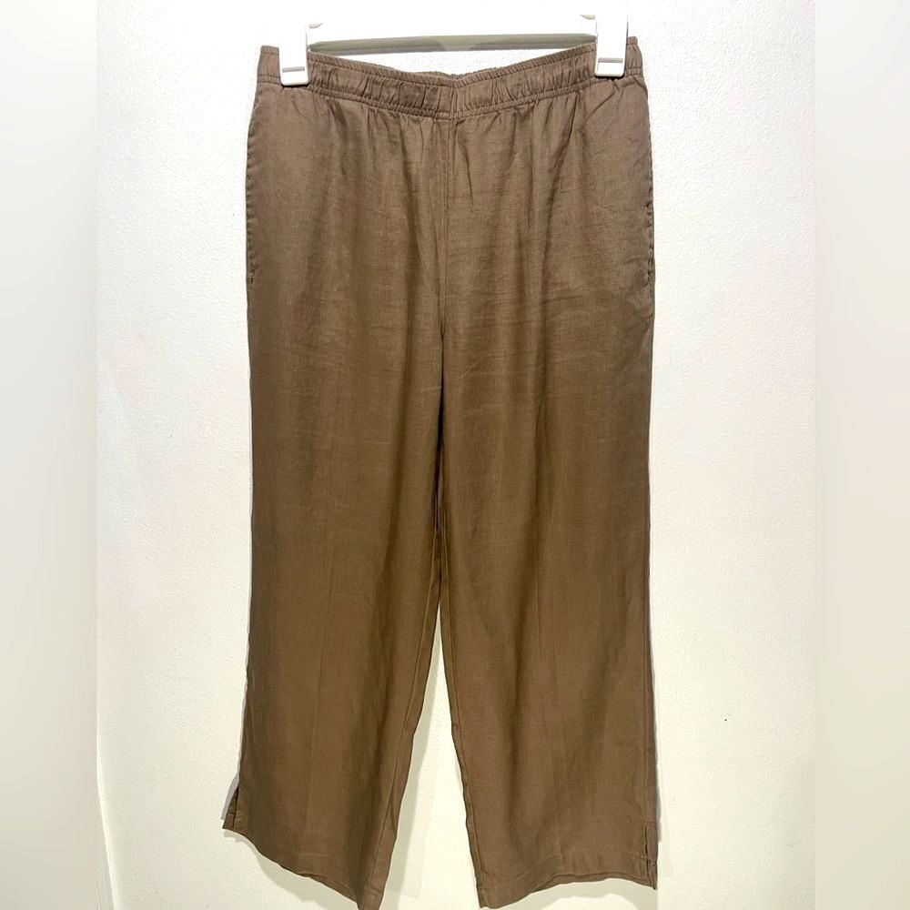 Andrea jovine Linen pull on pants straight Leg mocha mousse brown resort women M